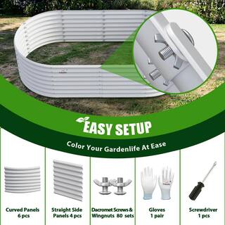 Cesicia 6 ft. L x 3 ft. W x 2 ft. H Outdoor White Galvanized Steel Raised Garden Bed Oval Above Ground Modular Planter Boxes ANG002bedwy
