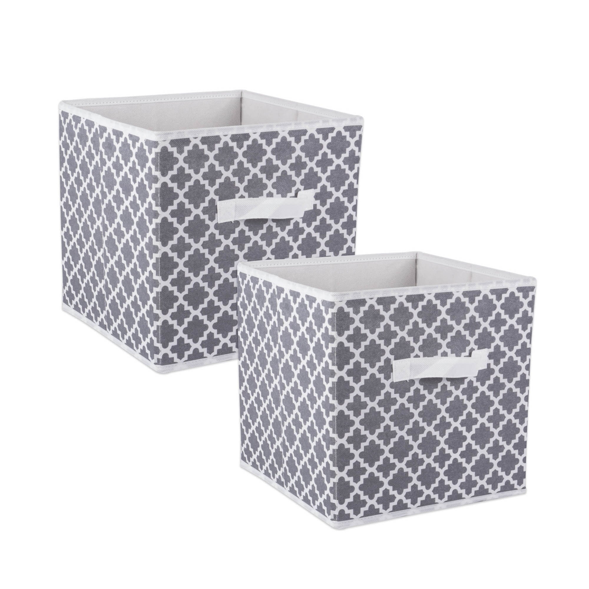 Set of 2 Gray and White Nonwoven Polyester Cube Storage Bin with Lattice Design 13