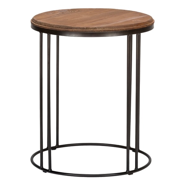 Burnham Reclaimed Wood and Iron Round Side Table by Kosas Home