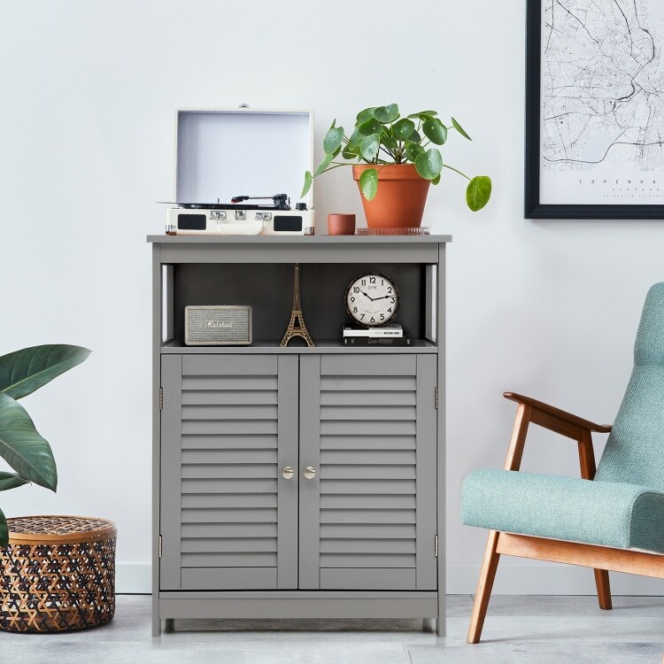 Wood Freestanding Bathroom Storage Cabinet with Double Shutter Door Gray   23.5'' x 12'' x 31.5'' (L x W x H)