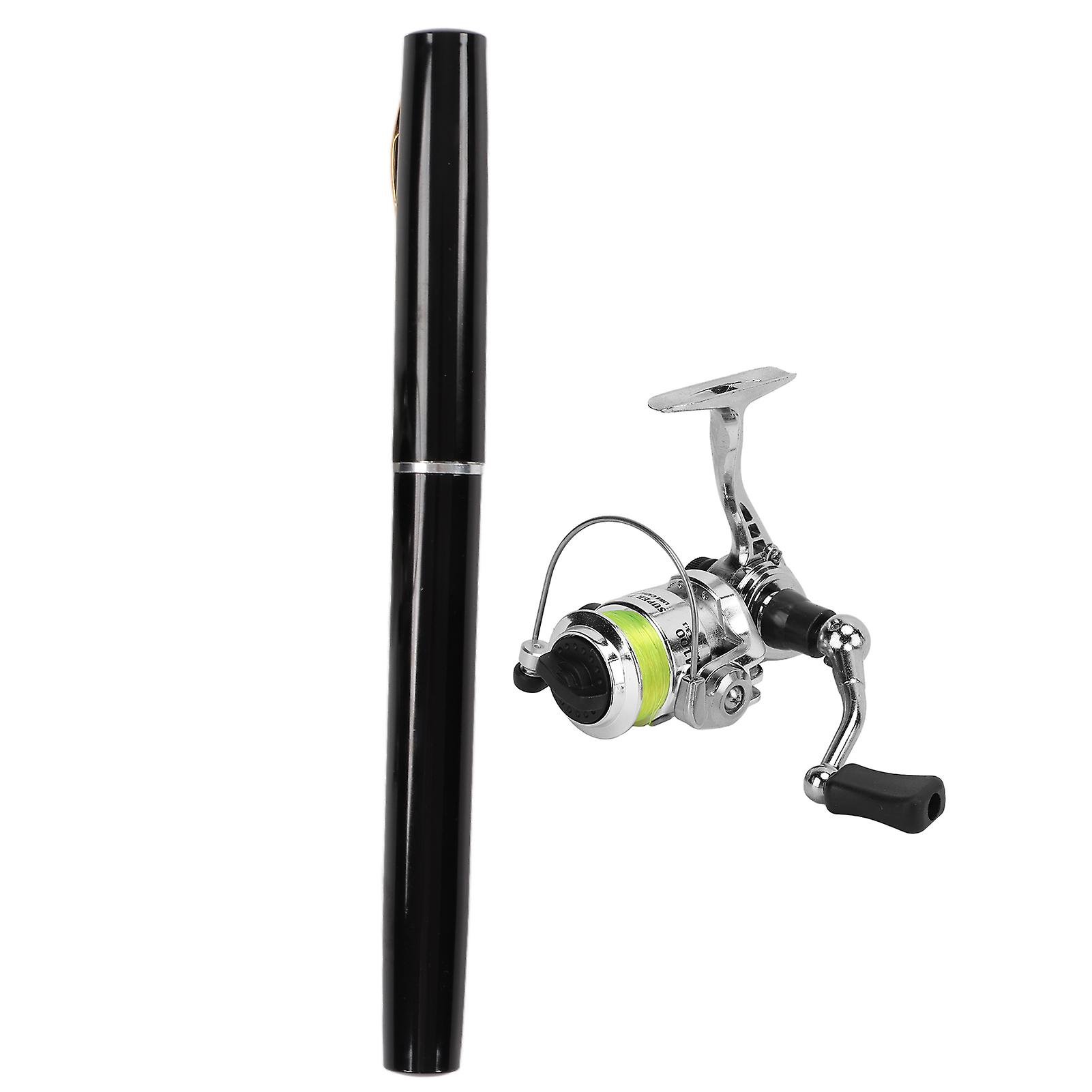 Portable Mini Pen Shape Fishing Rod Pole Pocket Retractable Fishing Rod With Reel Wheelblack