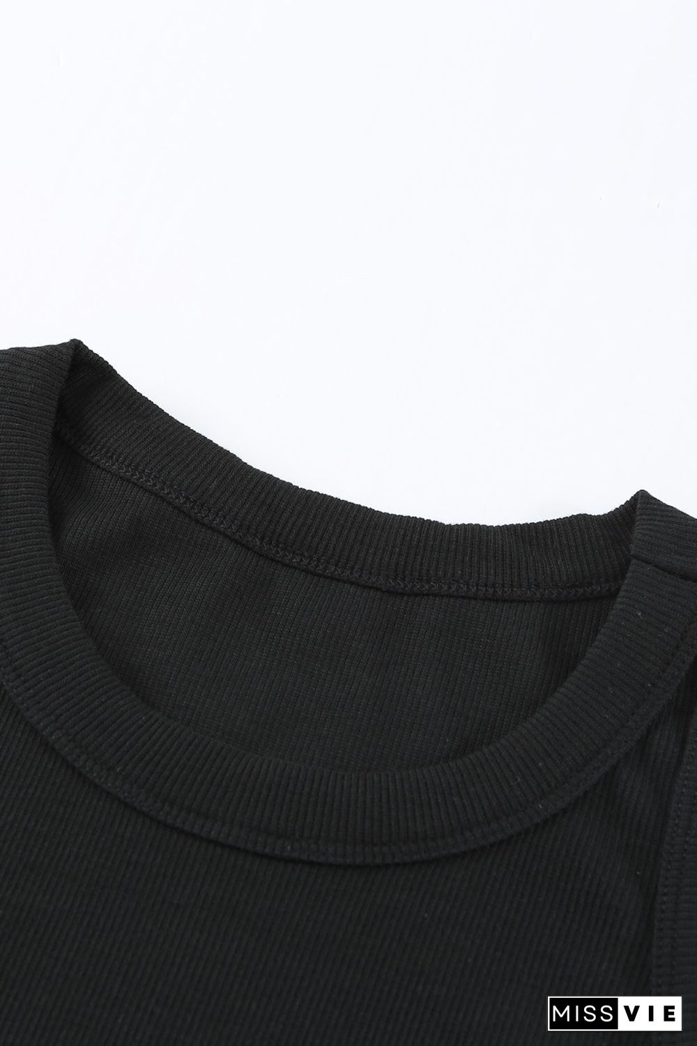 Solid Black Round Neck Ribbed Tank Top