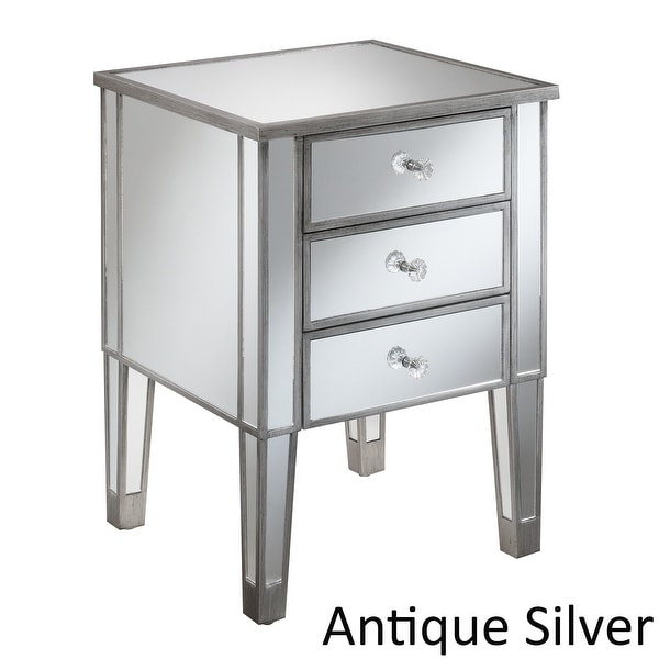 Silver Orchid Beatriz Silver 3 Drawer Mirrored End Table