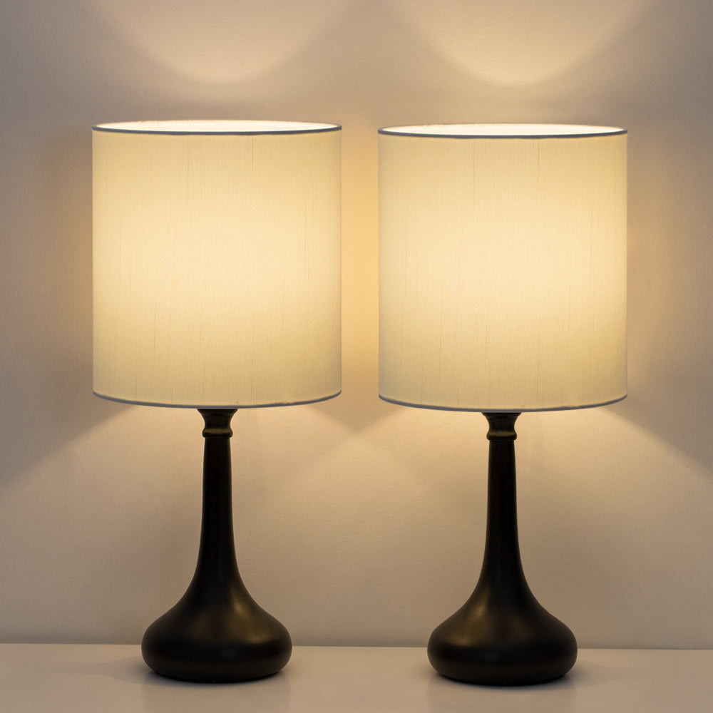 Bedroom Table Lamp Set of 2 Living Room Bedside Lamps White Lampshade Suit Modern Decor