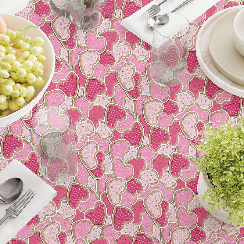 Square Tablecloth， 100% Polyester， 54x54， Decorated Heart Shaped Cookies