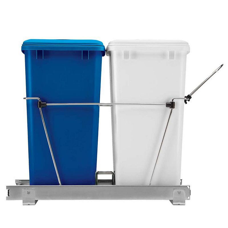 Rev-a-shelf Double Pull Out Trash Can 35 Qt For Kitchen， Bluwht， Rv-18kd-11rc-s