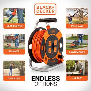 BLACK+DECKER 50 ft. 4 Outlets Retractable Extension Cord with 14 AWG SJTW Cable Outdoor Power Cord Reel BDXPA0062