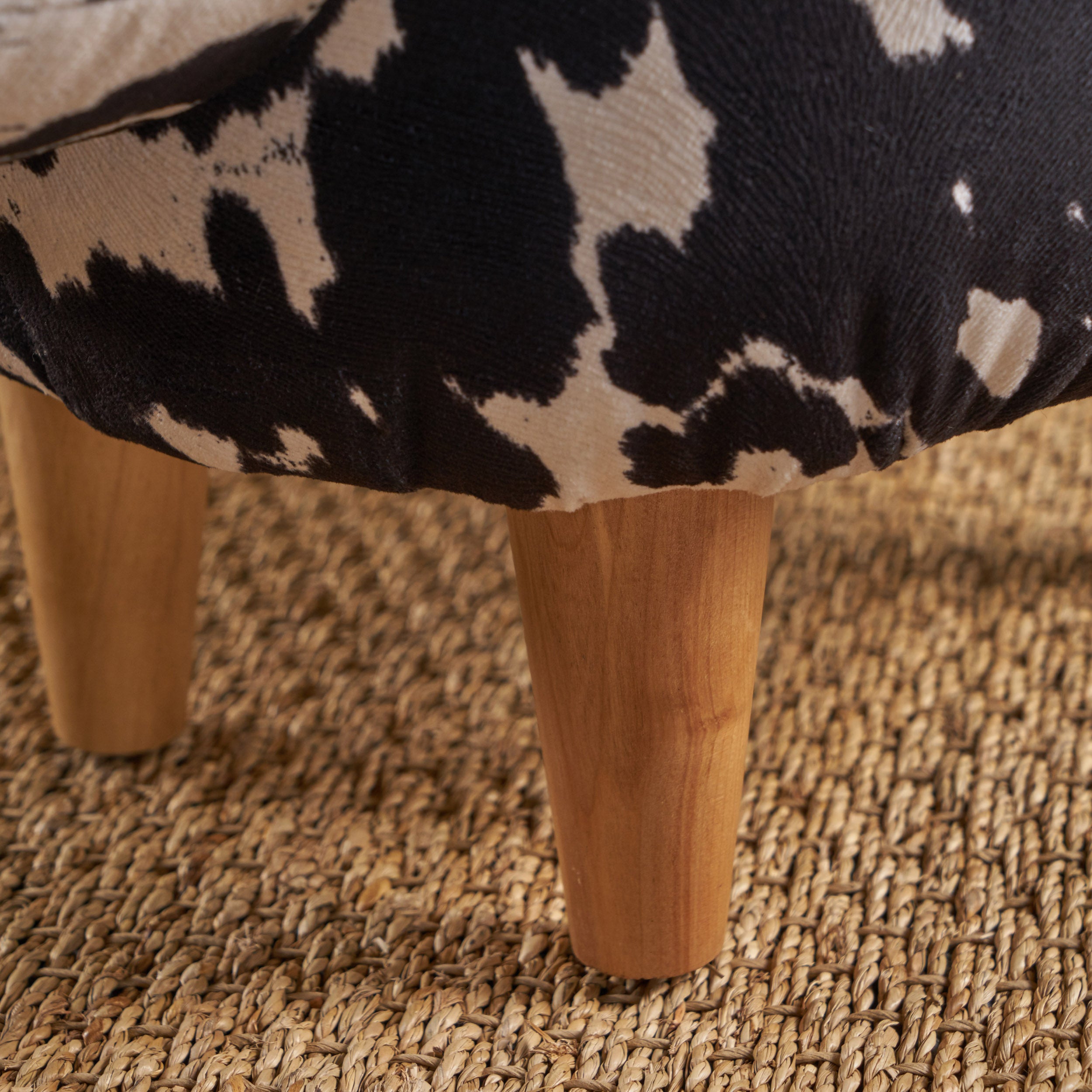 Bertha Milk Cow Patterned Velvet Ottoman