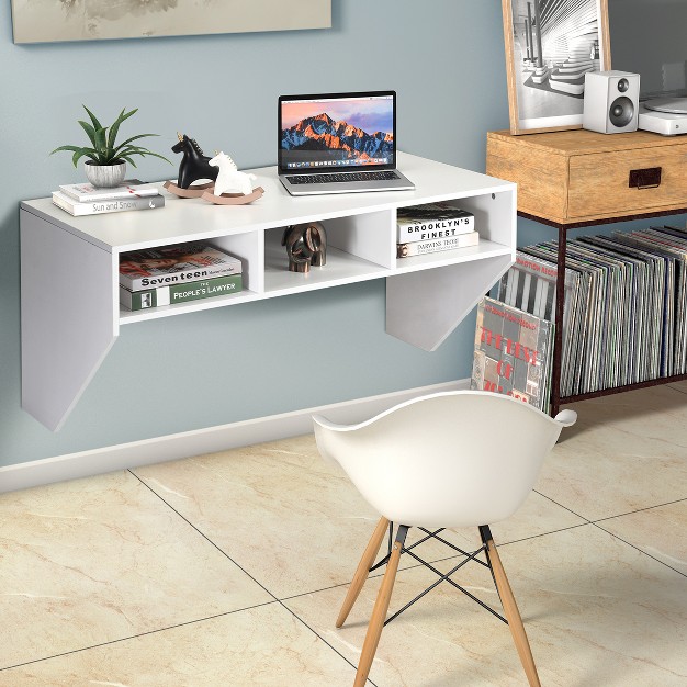 Wall Mounted Floating Computer Table Desk Home Office Furni Storage Shelf White