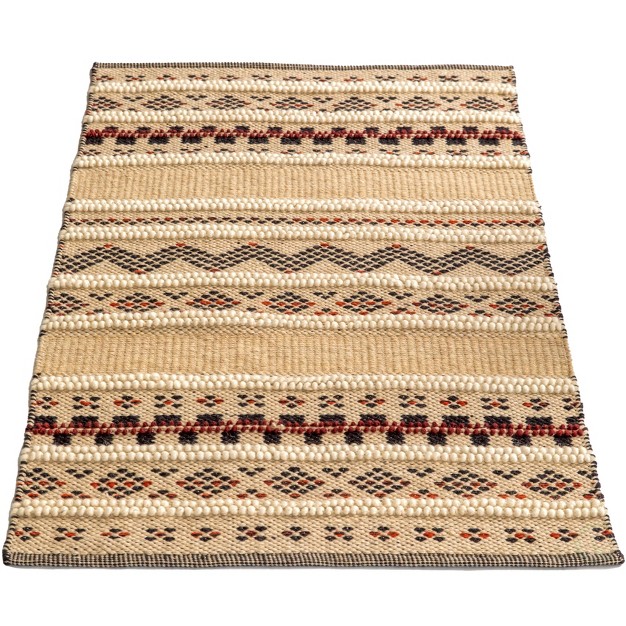 Deerlux Handwoven Boho Beige Textured 100 Wool Flatweave Kilim Rug 2 x27 X 3 x27