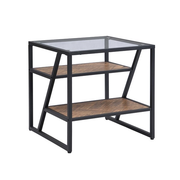 Side Table， End Table with Storage Shelf， Tempered Glass Coffee Table with Metal Frame