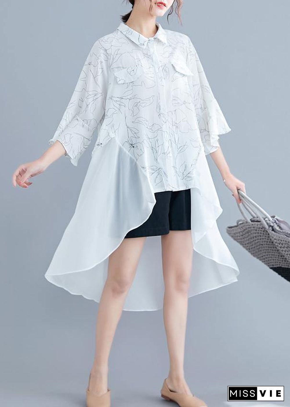 Unique white print chiffon outfit Omychic Work o neck patchwork asymmetric A Line Summer Dresses