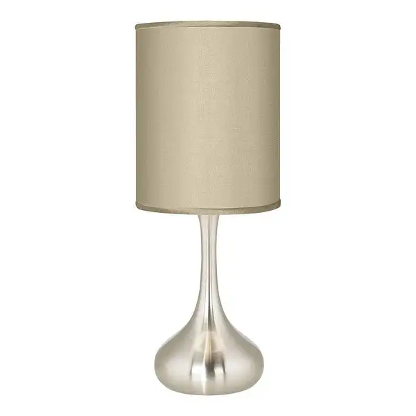 Modern Accent Table Lamp Brushed Nickel Droplet Sesame Faux Silk - 9.5