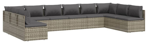 vidaXL Patio Furniture Set 10 Piece Patio Set with Cushions Gray Poly Rattan   Tropical   Outdoor Sofas   by vidaXL LLC  Houzz