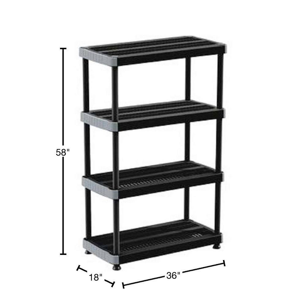 Rimax Black 4-Tier Plastic Garage Storage Shelving Unit (36 in. W x 58 in. H x 18 in. D) 9493