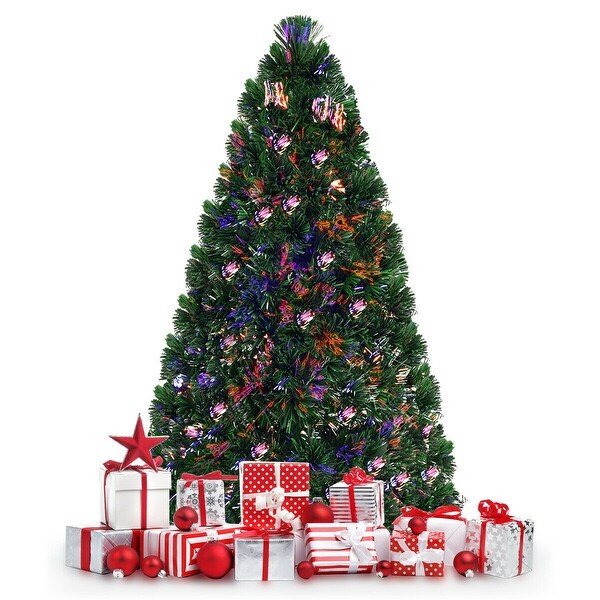 Costway 5Ft PreLit Fiber Optic PVC Christmas Tree Metal Holiday