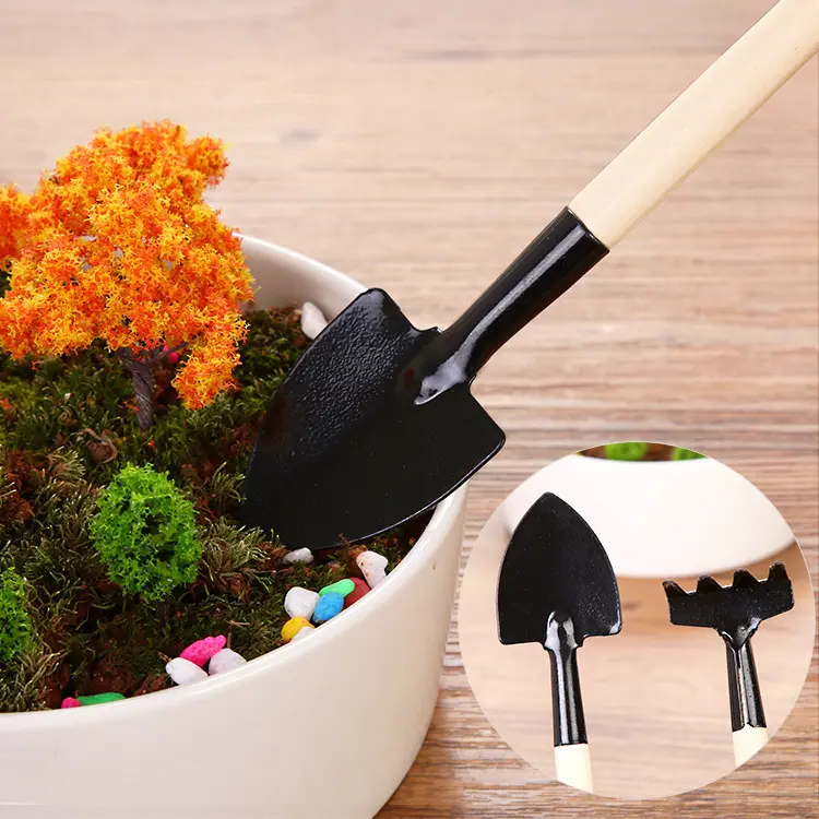 Mini Garden Hand Planting Tools Small Shovel Rake Spade Wood Handle Planting Tools Indoor Plant Tools