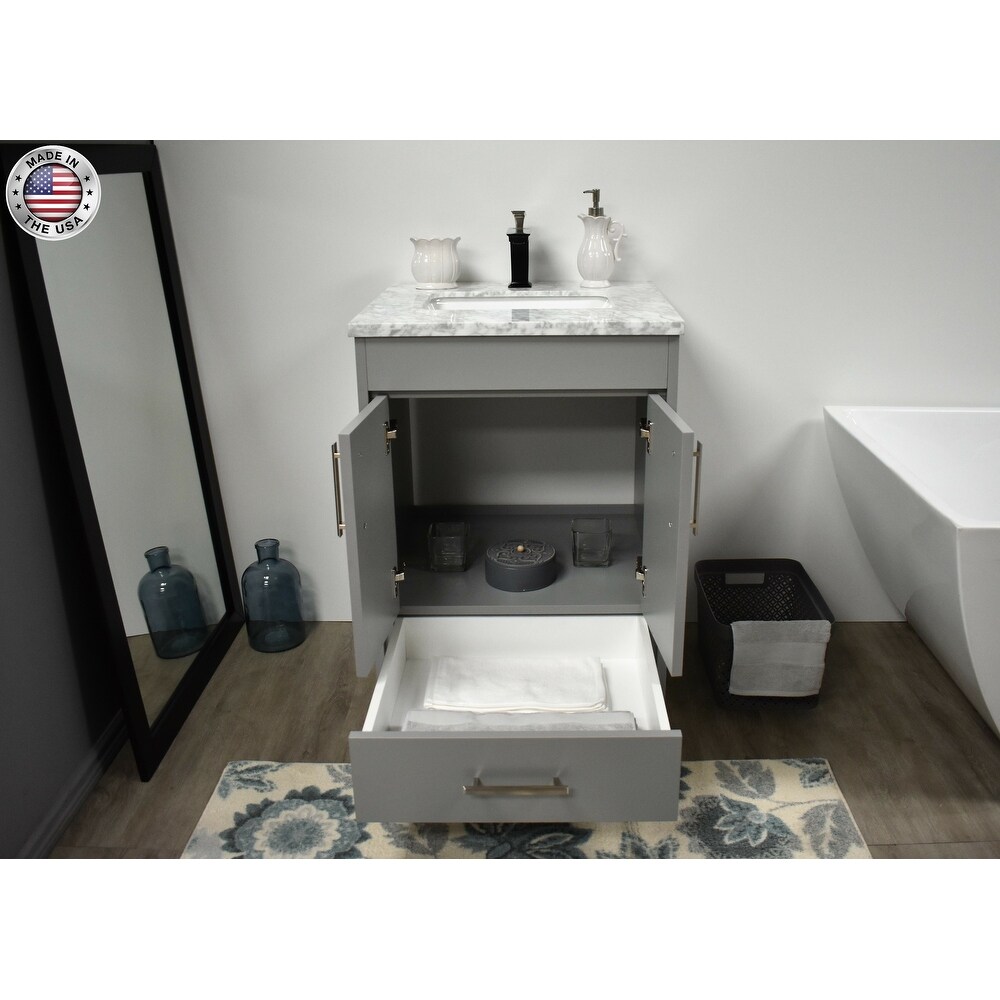 Volpa USA Capri 24 Inch Vanity in Grey/Carrara Marble Set