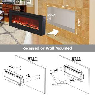 Valuxhome 50 in. Electric Fireplace Recessed and Wall Mounted Fireplaces Remote Overheating Protection 1500W750W Black EF50R-HD