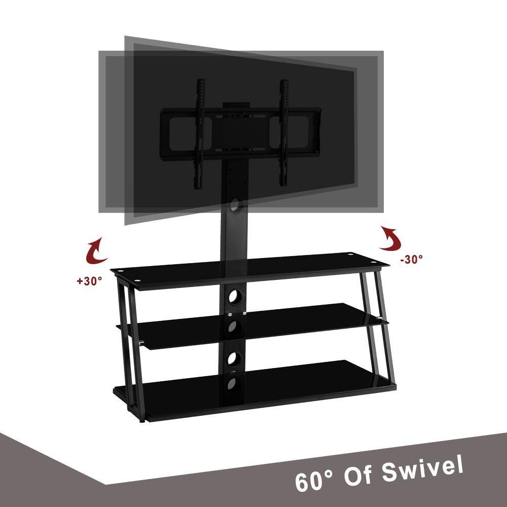 Amucolo 41.3 in. Adjustable Angle Black Adjustable Height TV Mounts TV Stand Fits TV's up to 65 in. with 3-Shelf JWS-CYW24-53