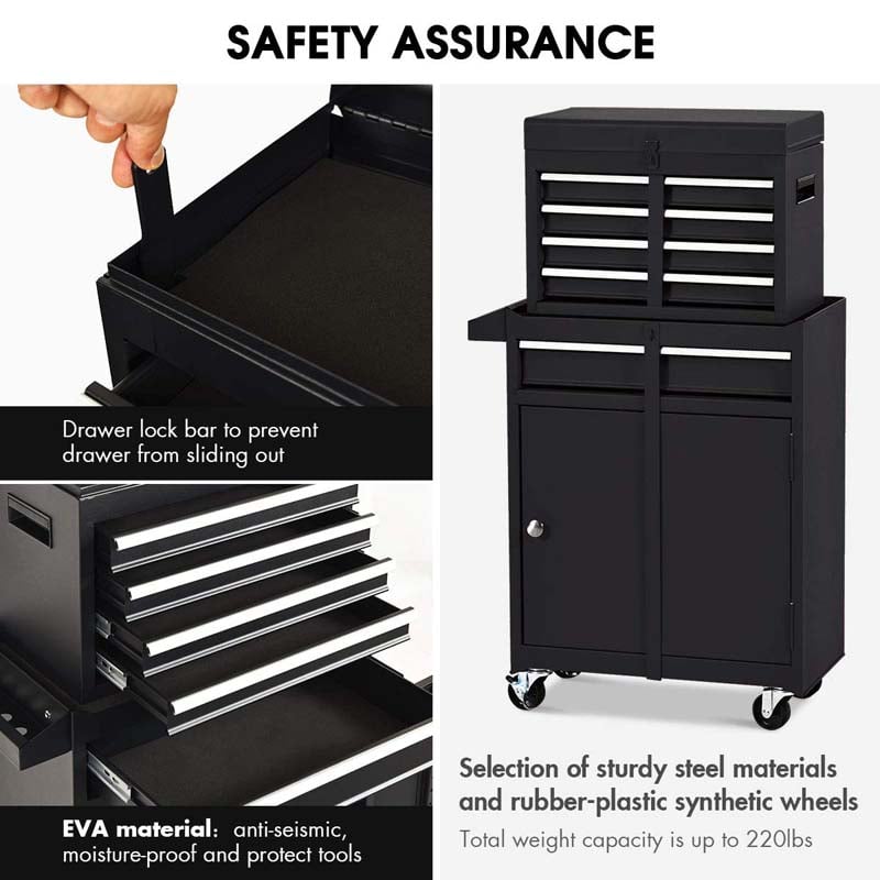 5-Drawer Rolling Tool Chest Removable Tool Storage Cabinet Metal Toolbox Organizer with Lock