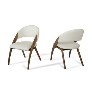 HomeRoots Valerie Walnut Wood and Cream Leatherette Dining Chair (Set of 1) 283004