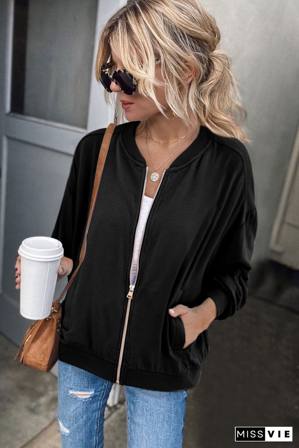 Black Zip-up Jacket with Pocket