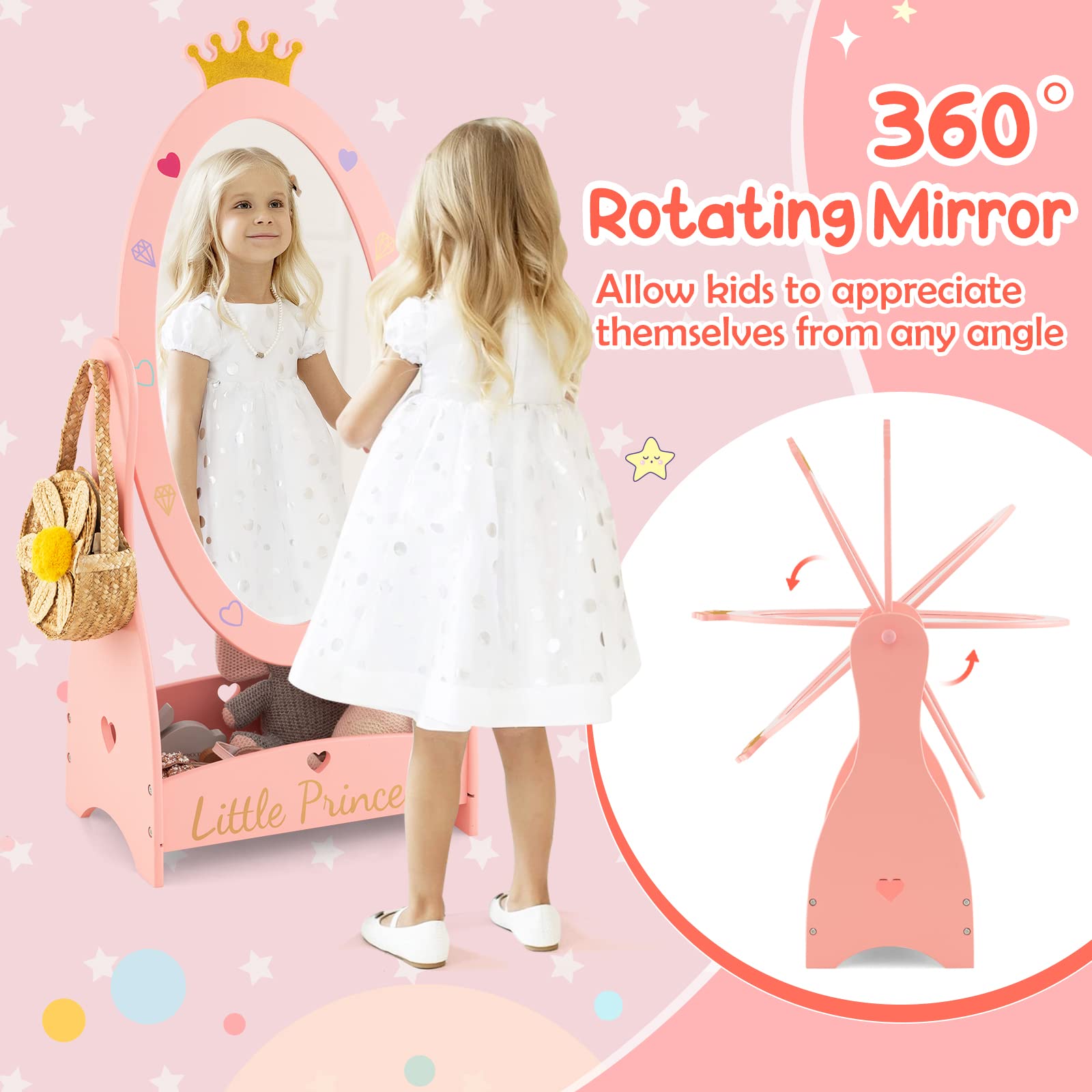 Costzon Kids Full Length Mirror, Princess Floor Free Standing Mirror