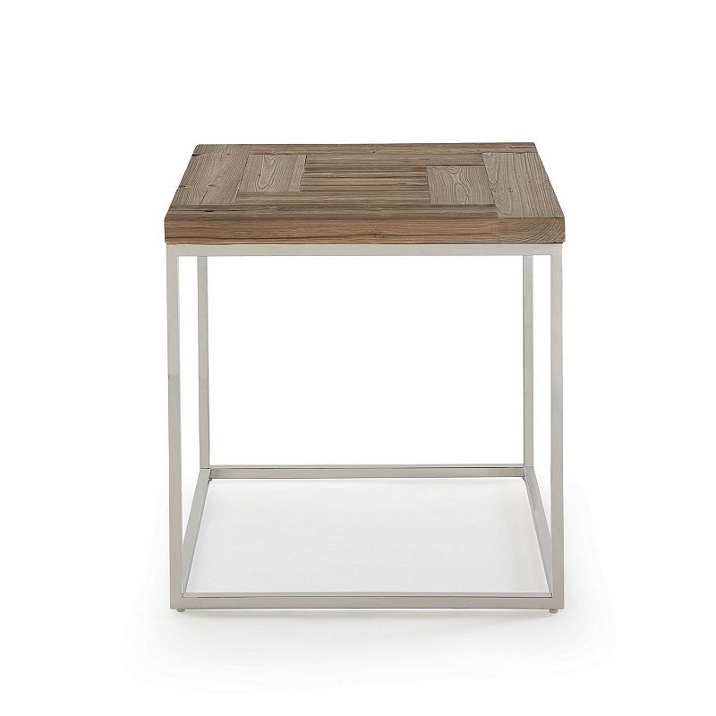 24 Inches Wooden Top End Table with Metal Base， Brown and Silver