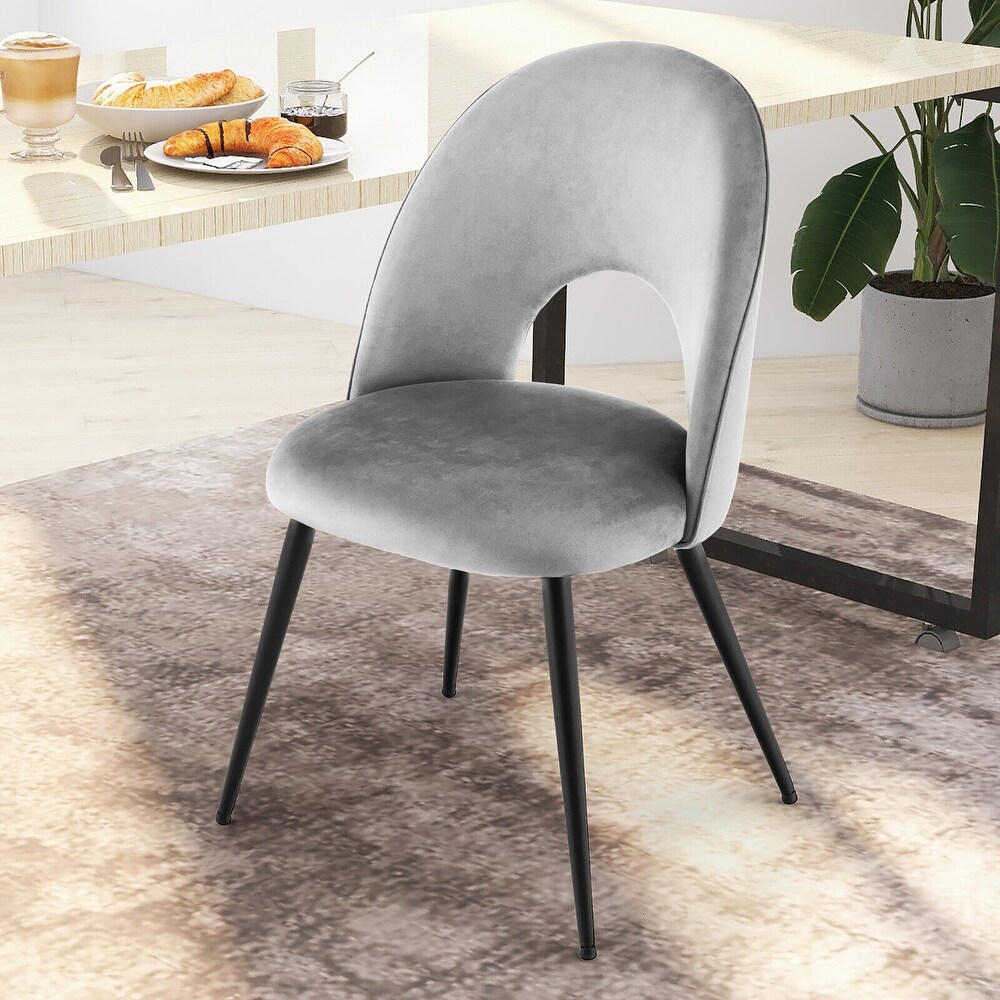 Gymax Dining Chair Set of 4 Velvet Upholstered Side Chair w/ Metal