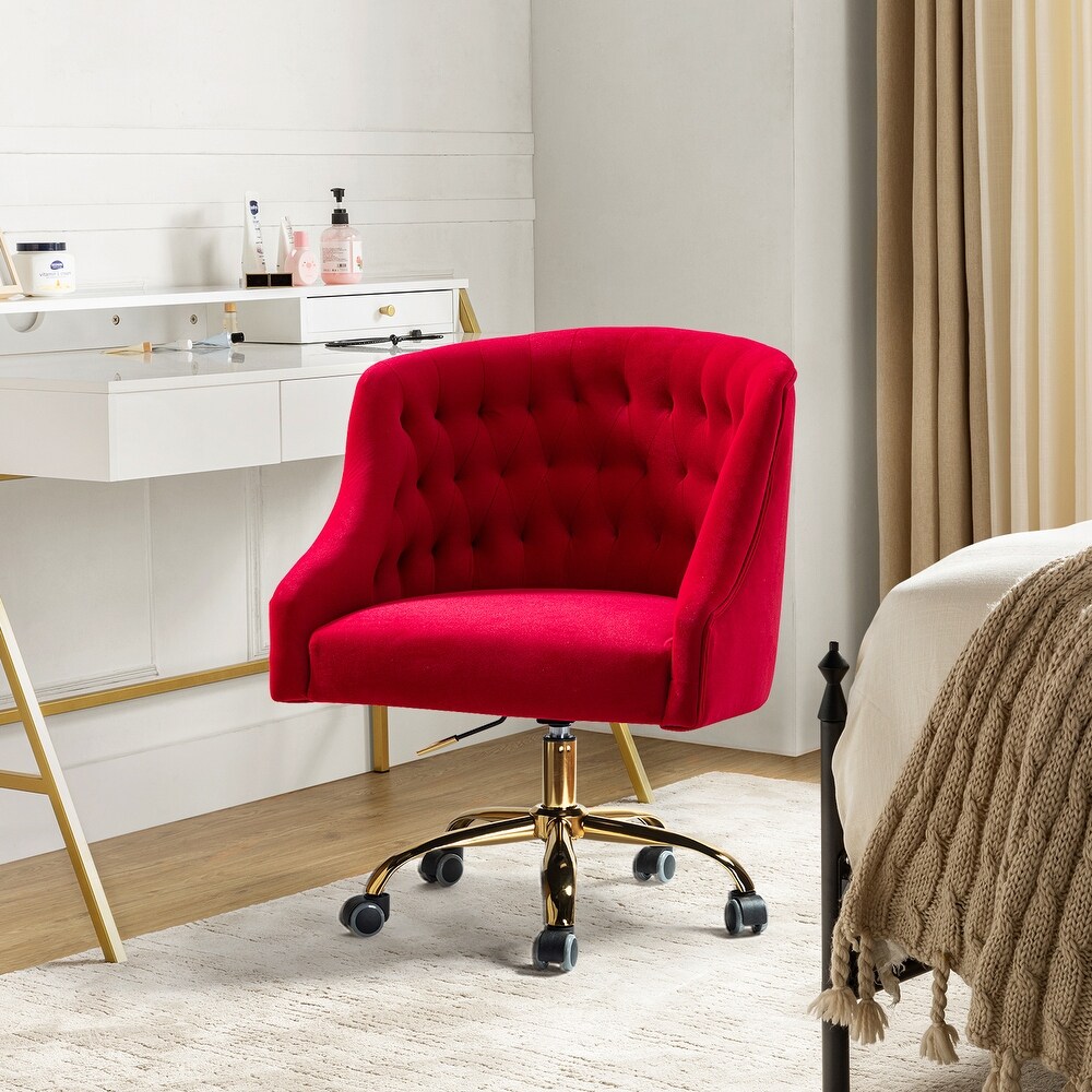 Modern Velvet Tufted Office Chair with Gold Metal Base by HULALA HOME