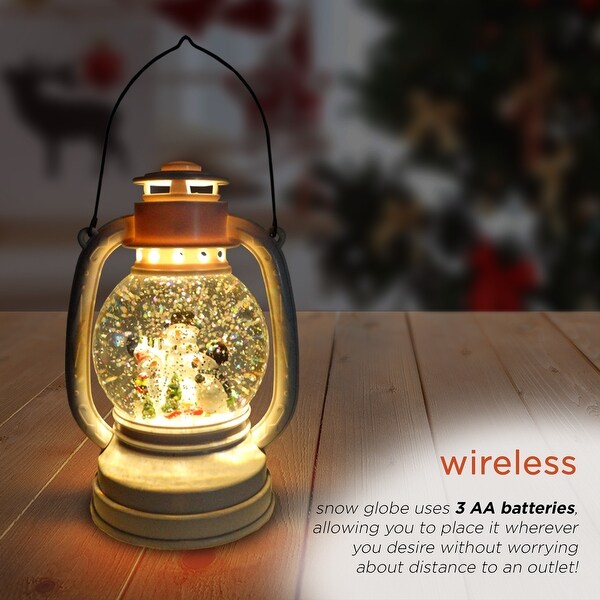 Alpine Corporation 8H Indoor White Christmas Snow Globe Lantern with Warm White LED Light