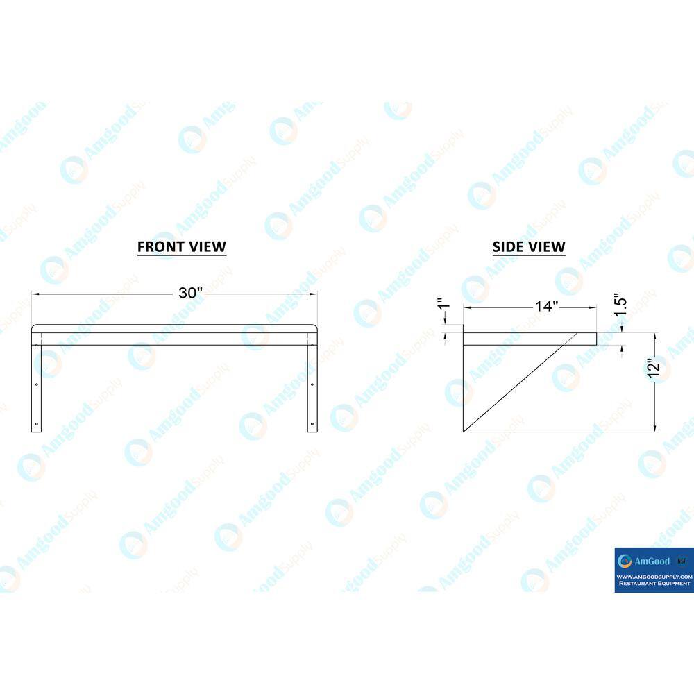 AMGOOD 14 in. W x 30 in. D Stainless Steel Wall Shelf Square Edge. Kitchen Restaurant Garage Laundry Decorative Wall Shelf AMG WS-SQ-1430