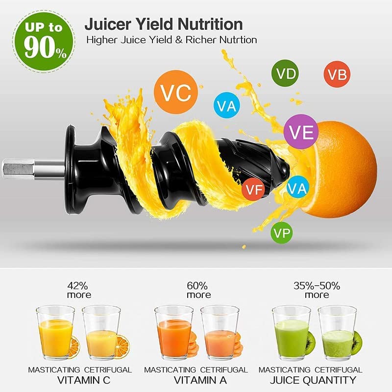 Aobosi Slow Masticating Juicer Machine， Cold Press juicer Extractor， Quiet Motor， Reverse Function， High Nutrient Fruit and Vegetable Juice with Juice Jug and Brush for Cleaning