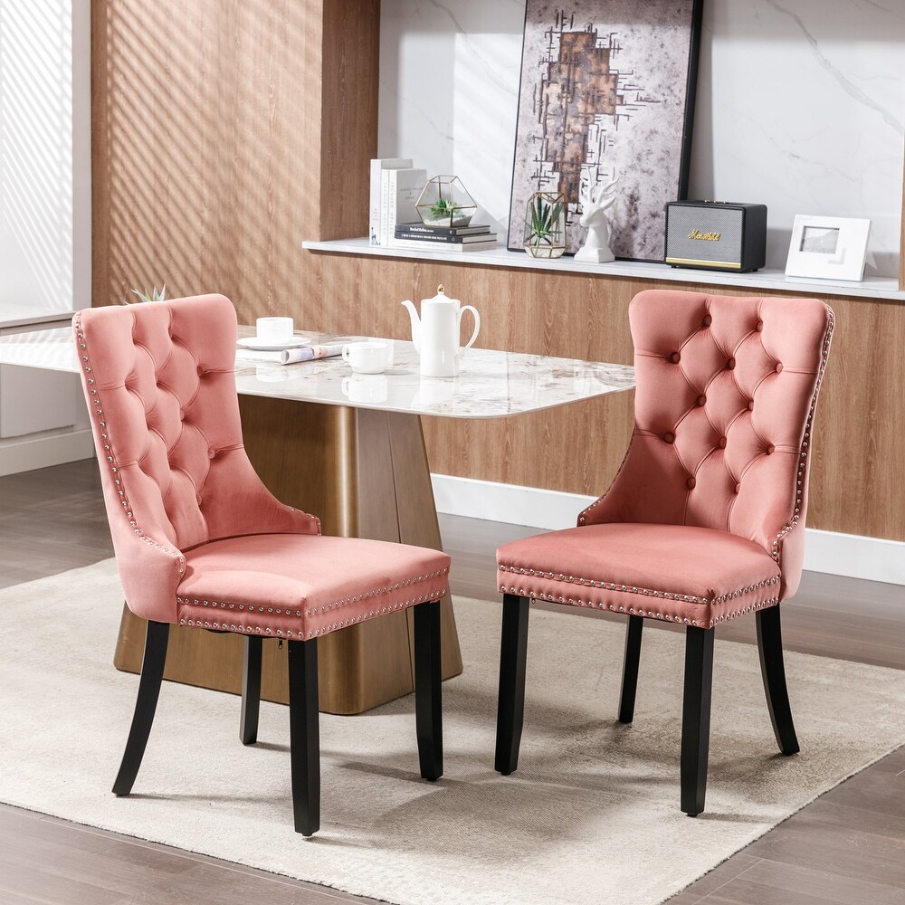 Set of 2 Modern High End Tufted Solid Wood Upholstered Dining Chair with Nailhead Trim