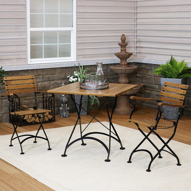 Sunnydaze Essential Chestnut Wood 3-Piece Folding Patio Bistro Dining Set