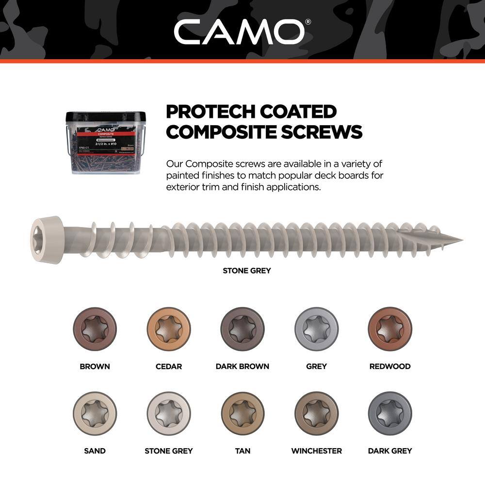 CAMO #10 2-12 in. Stone Gray Star Drive Trim-Head Composite Deck Screw (350-Count) 0349954