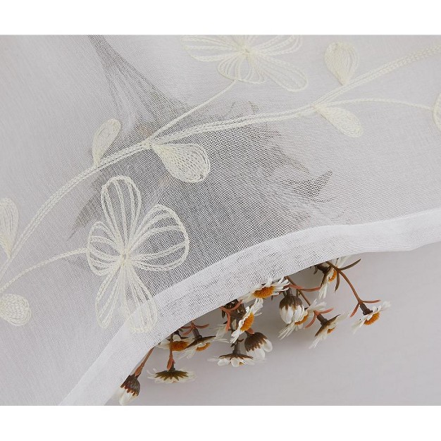 Trinity Semi Sheer Curtains 2 Panels Floral Embroidered Half Translucent Grommet Voile Drapes Farmhouse Window Treatments