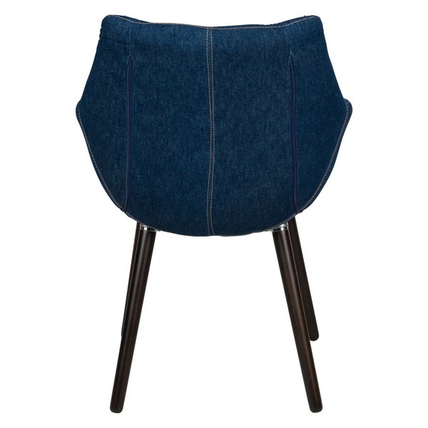 LeisureMod Milburn Modern Tufted Denim Lounge Armchair W/ Wooden Legs