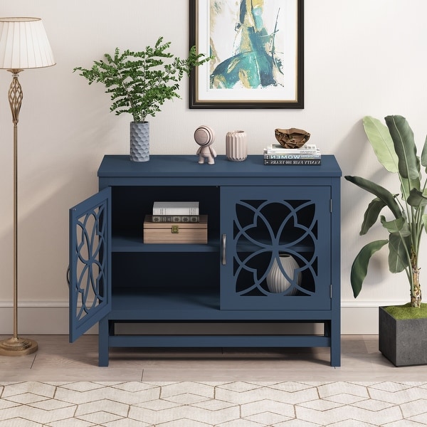 Wood Accent Buffet Sideboard Storage Cabinet with Adjustable Shelf