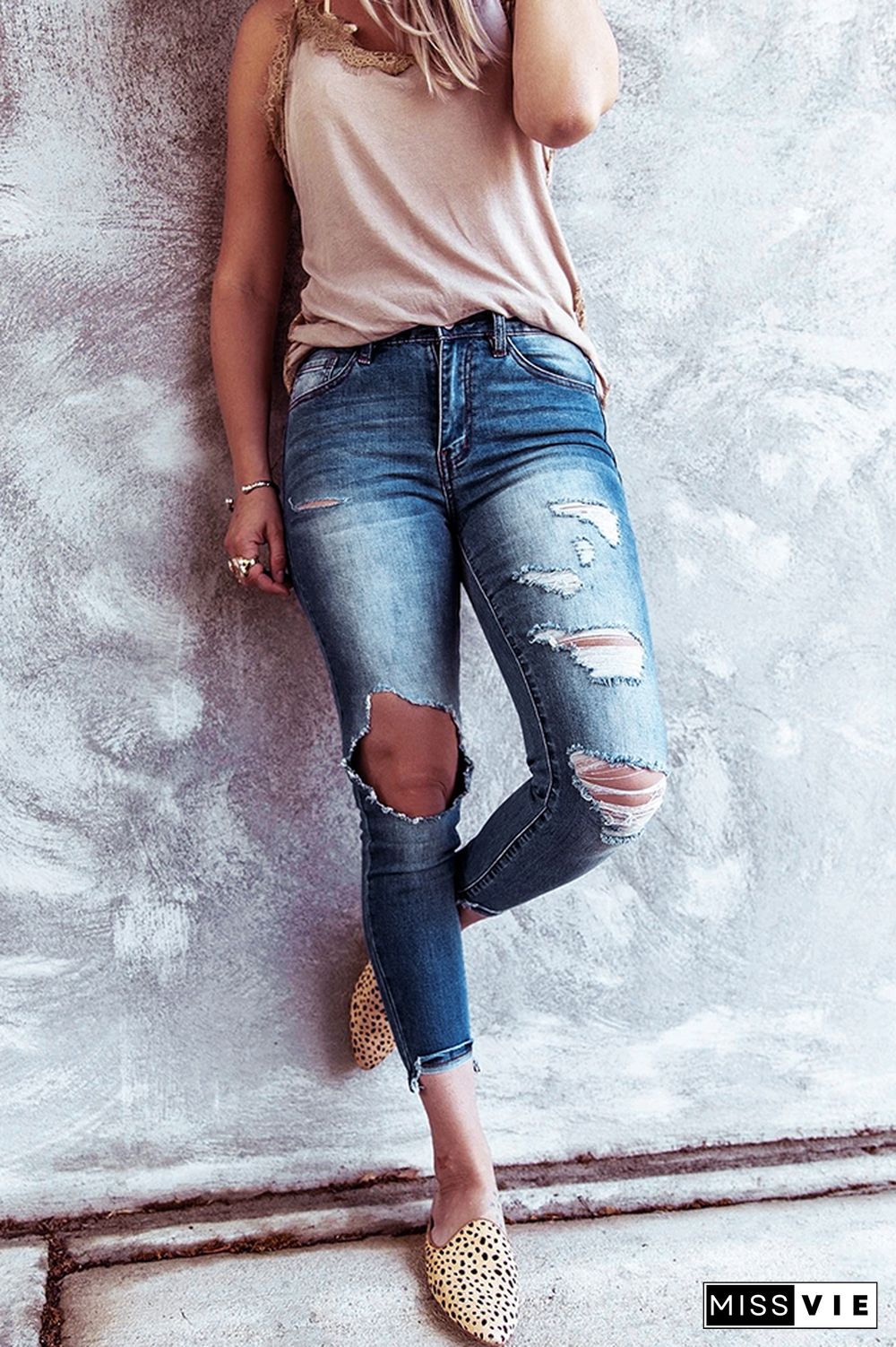 Ripped High Waist Pencil Jeans Wholesale