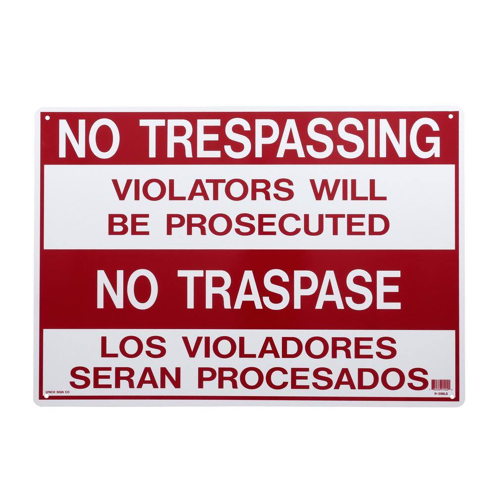 Lynch Sign 20 in. x 14 in. No Trespassing - No Traspase Sign Printed on More Durable Thicker Longer Lasting Styrene Plastic R- 39BLS