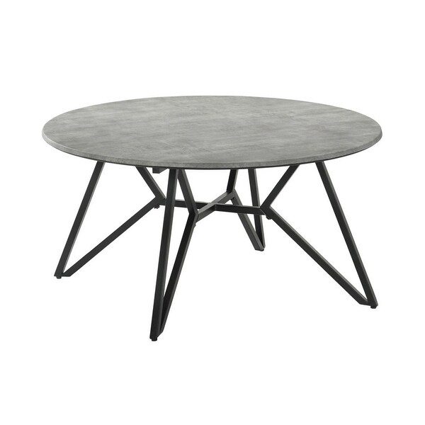 Round Coffee Table with Metal Hairpin Legs in Cement and Gunmetal