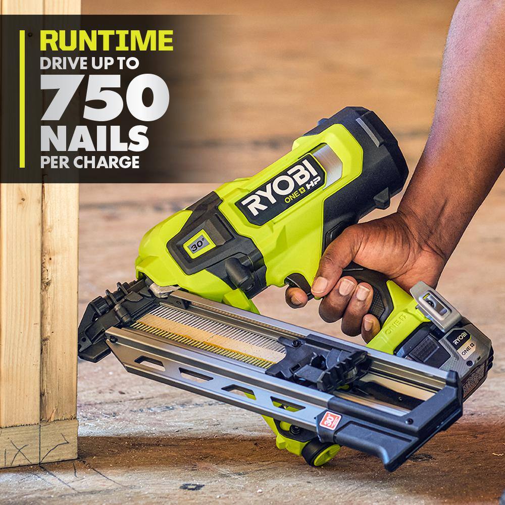 RYOBI ONE+ HP 18V Brushless Cordless AirStrike 30 Framing Nailer Kit with 4.0 Ah HIGH PERFORMANCE Battery and Charger PBL350KN