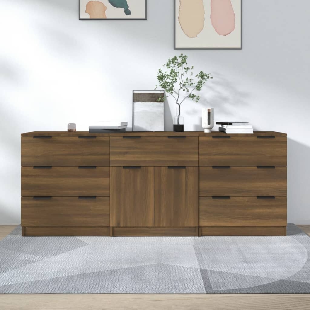 3 Piece Sideboards Brown Oak Engineered Wood