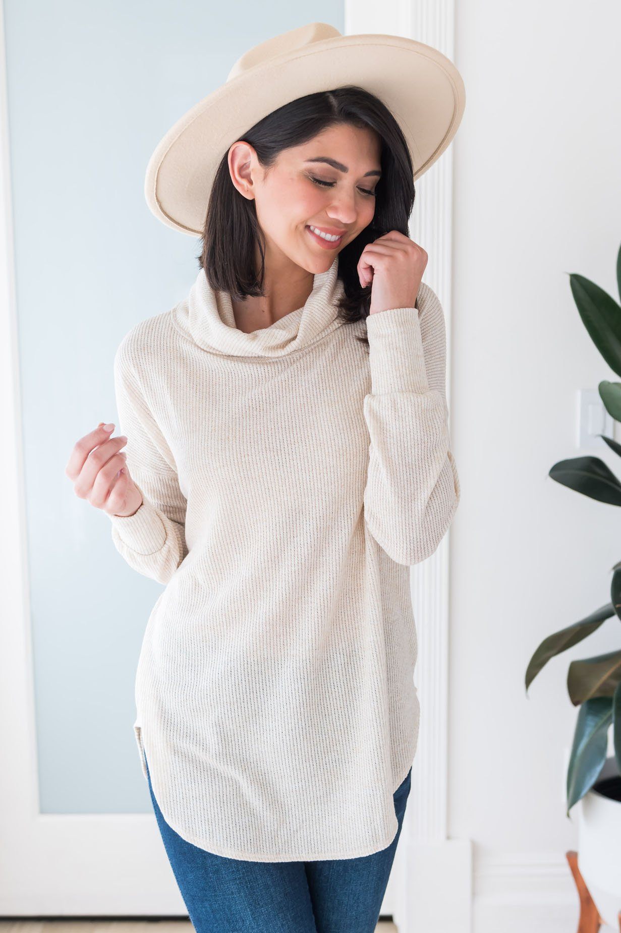 Simple Style Modest Cowl Neck Sweater