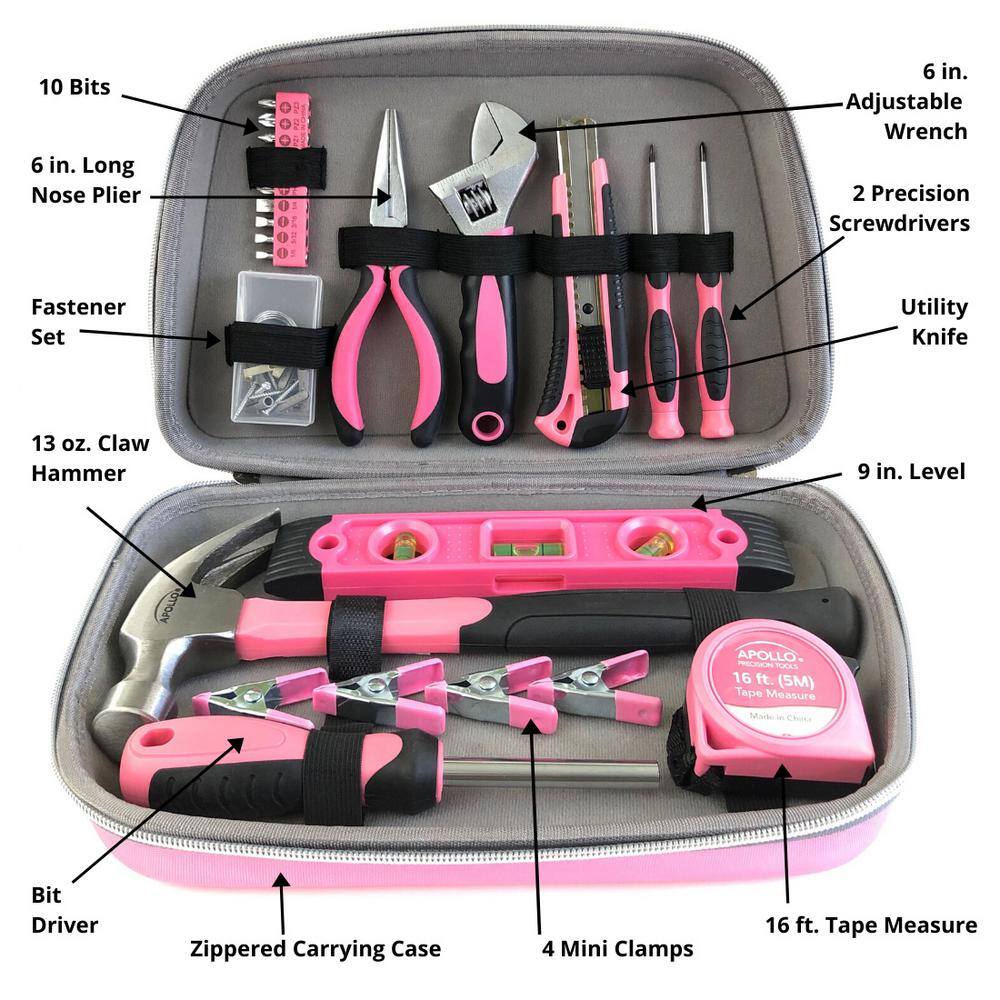 Apollo Household Tool Kit in Designer Case Pink(63-Pieces) DT5016P