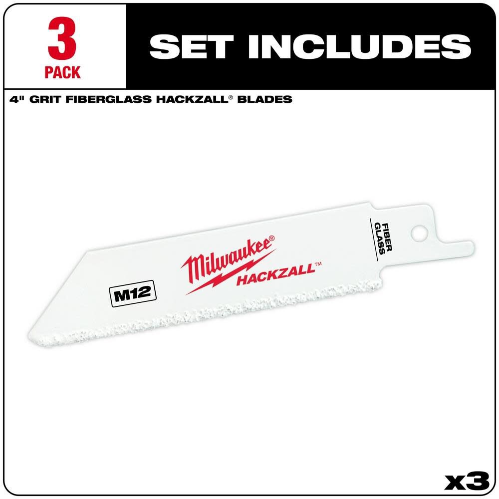 Milwaukee M12 Hackzall Grit Edge Fiberglass Bi-Metal Blade 3Ct 49-00-5400 from Milwaukee