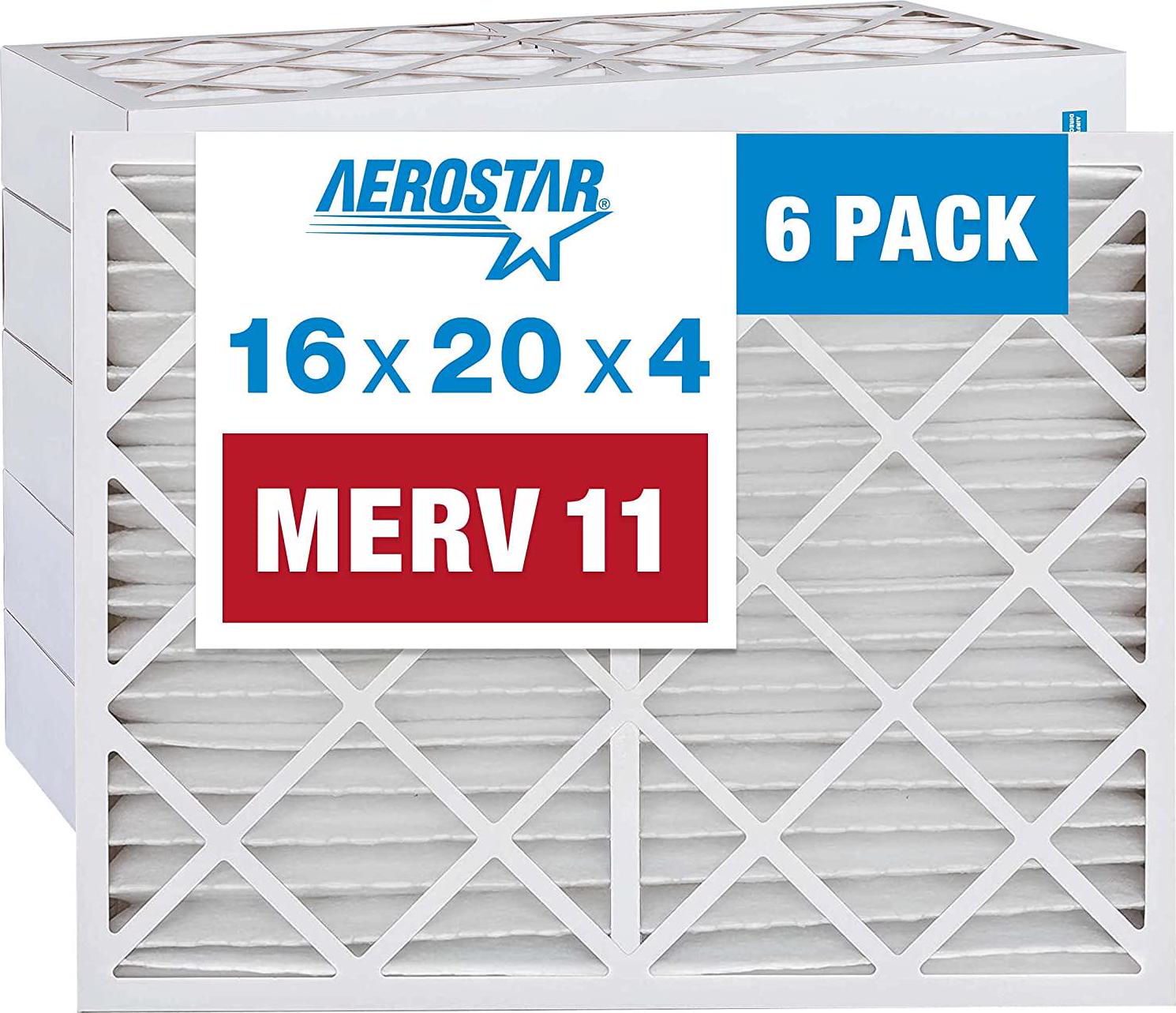 RENR 16x20x4 MERV 11 Pleated Air Filter， AC Furnace Air Filter， 6 Pack (Actual Size: 15 1/2 x19 1/2 x3 3/4 )