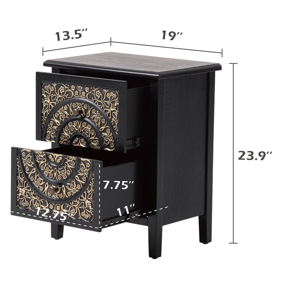 COZAYH Farmhouse Fully Assembled Nightstand with 2 Drawer  Flower Motif End Table for Small Spaces  French Country